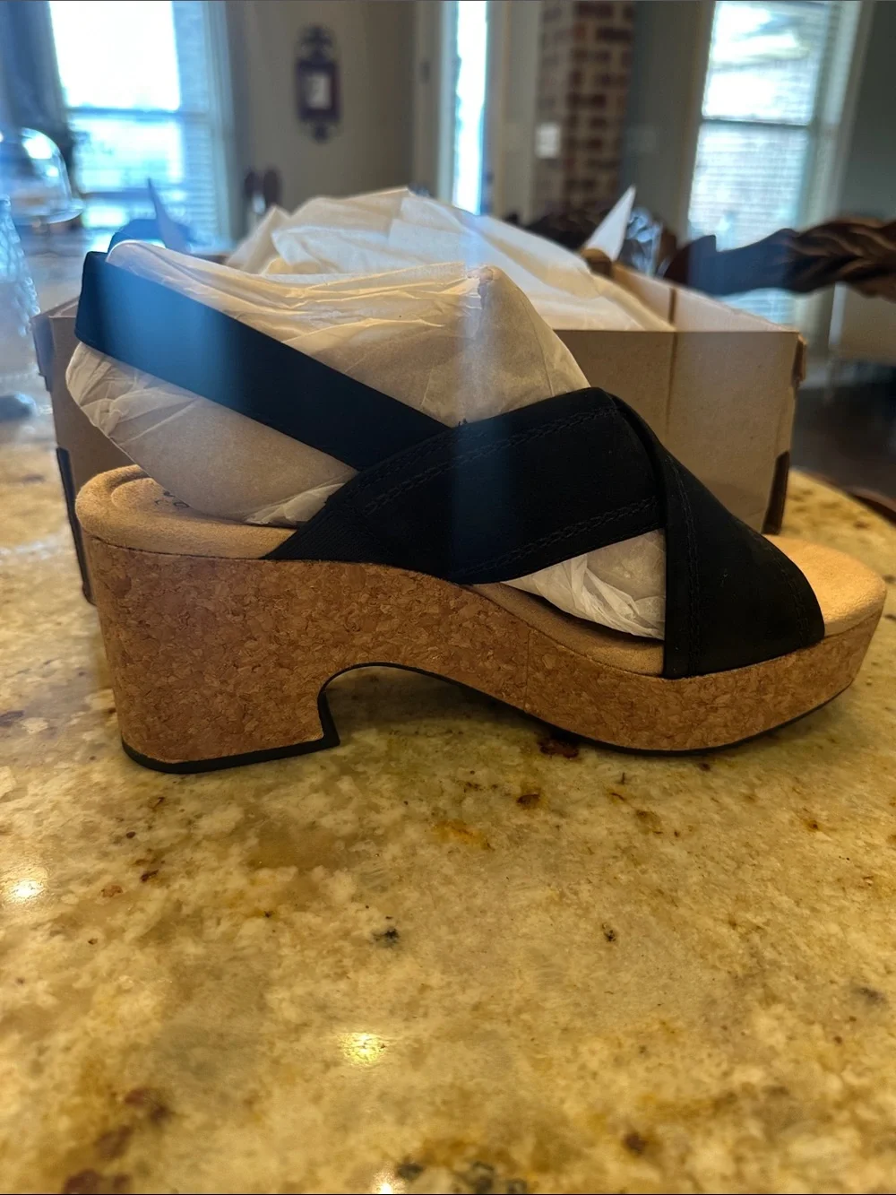 Clarks Black Cork Platform Sandal